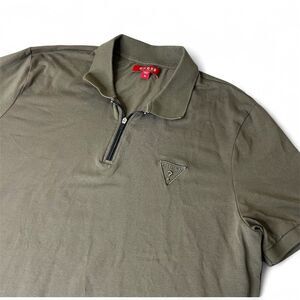 Guess Polo Shirt Mens XL Green Short Sleeve Quarter Zip Stretch Side Stripe